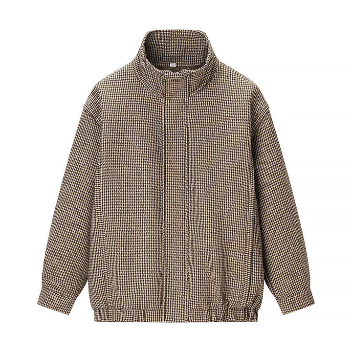 Damen nan leichte Hahnentritt-Übergangsjacke mit hohem Stehkragen, elastischem Saum und verdecktem Reißverschluss Drune