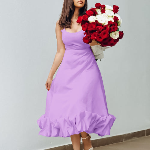 Damen A-Linien Maxikleid mit Rüschenabschluss und zarten Trägern Drune