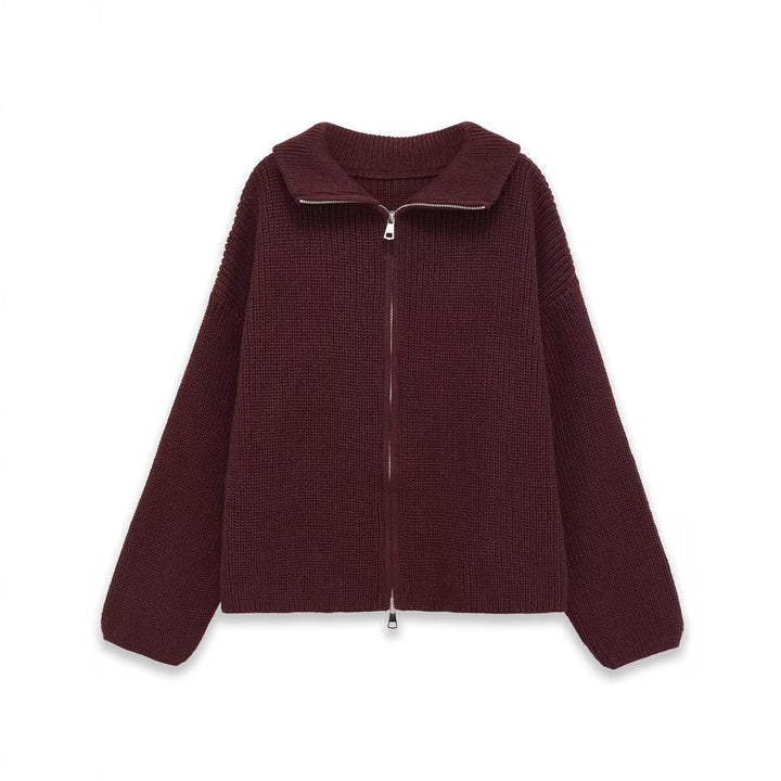 Damen Grobgestrickte Zip‑Strickjacke mit Stehkragen und Oversize‑Silhouette Drune