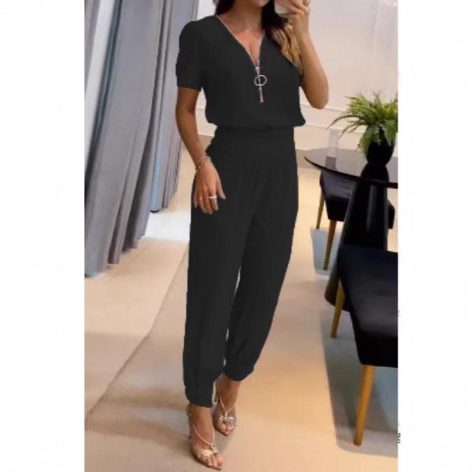 Damen Jumper-Set mit stylischem V-Ausschnitt und elegantem Detail Drune