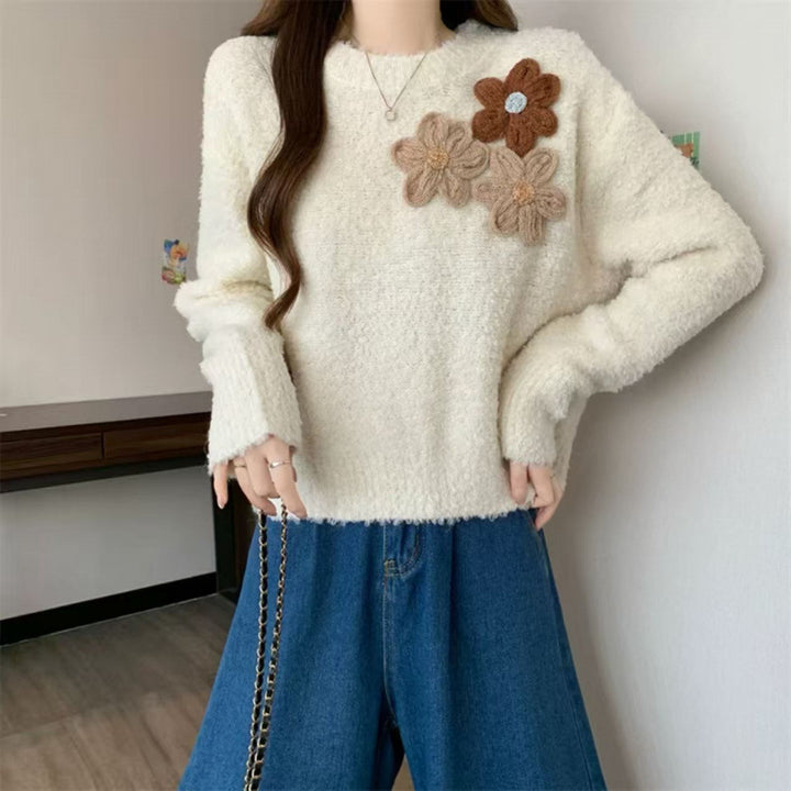 Damen Kuscheliger Pullover mit floralem 3D-Design Drune