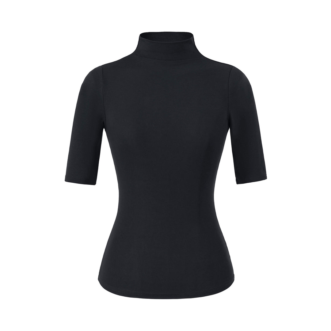 Damen Figurbetontes Stehkragen-Shirt mit halblangen Ärmeln Drune