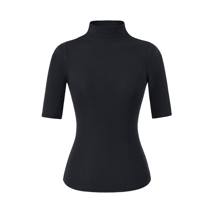 Damen Figurbetontes Stehkragen-Shirt mit halblangen Ärmeln Drune