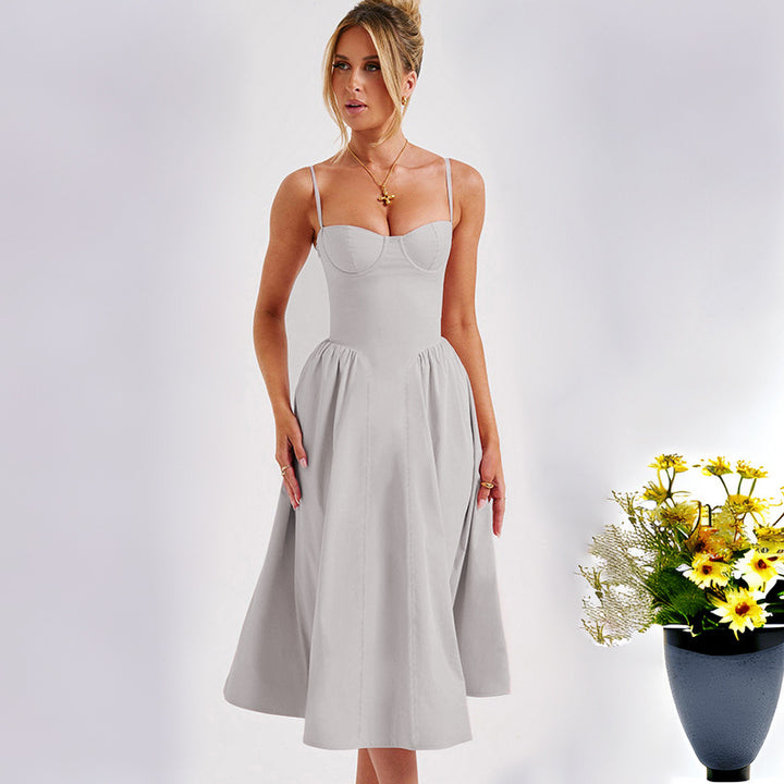 Damen Elegantes Midi-Kleid mit Spaghetti-Trägern und tailliertem Schnitt Drune