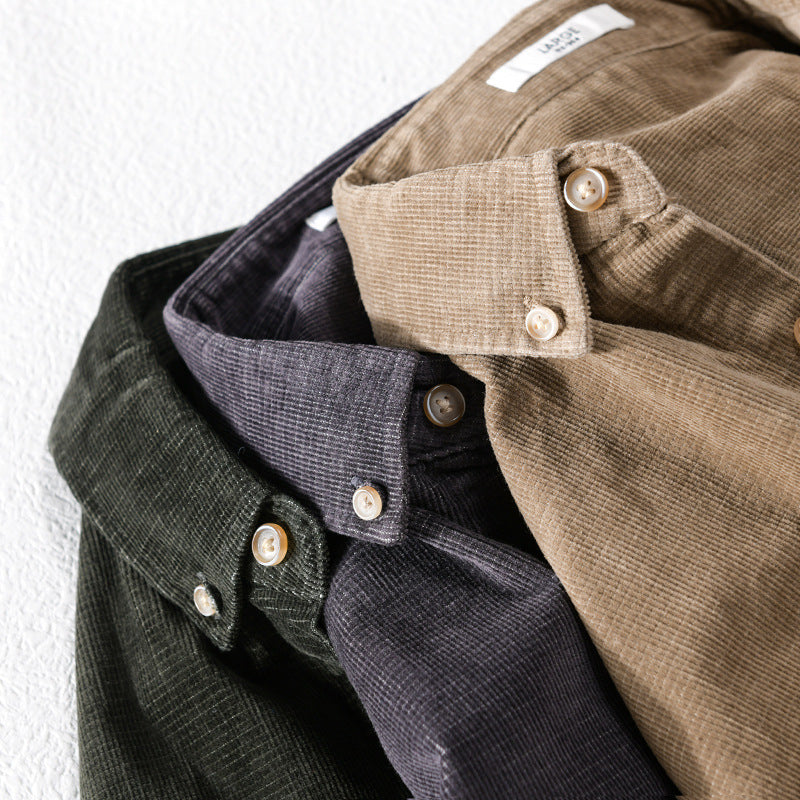 Herren Feines Cord-Overshirt mit Button-Down-Kragen und Brusttasche Drune