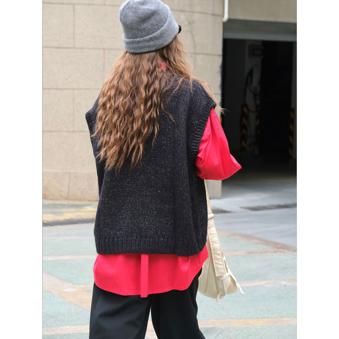 Damen Weite Flauschige V‑Neck Strickweste im Mohair‑Look Drune