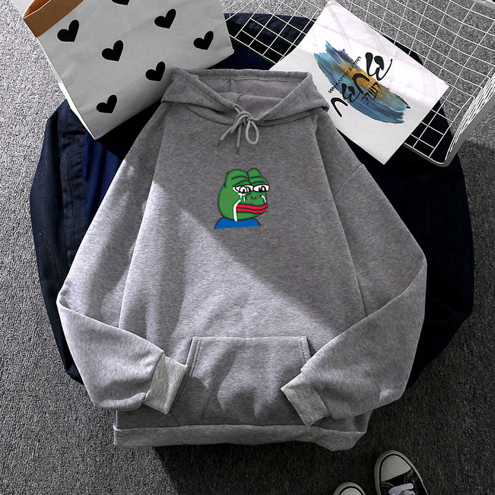 Unisex nan relaxed-fit Kapuzenpullover mit weichem Fleece-Futter, Kängurutasche und gesticktem Frosch-Emblem Drune