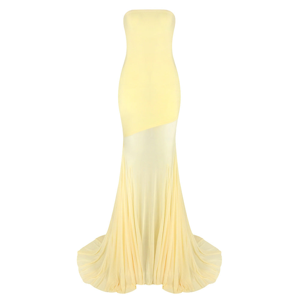 Damen Elegantes schulterfreies Maxikleid mit schimmerndem Stoff und voluminösem Rock Drune