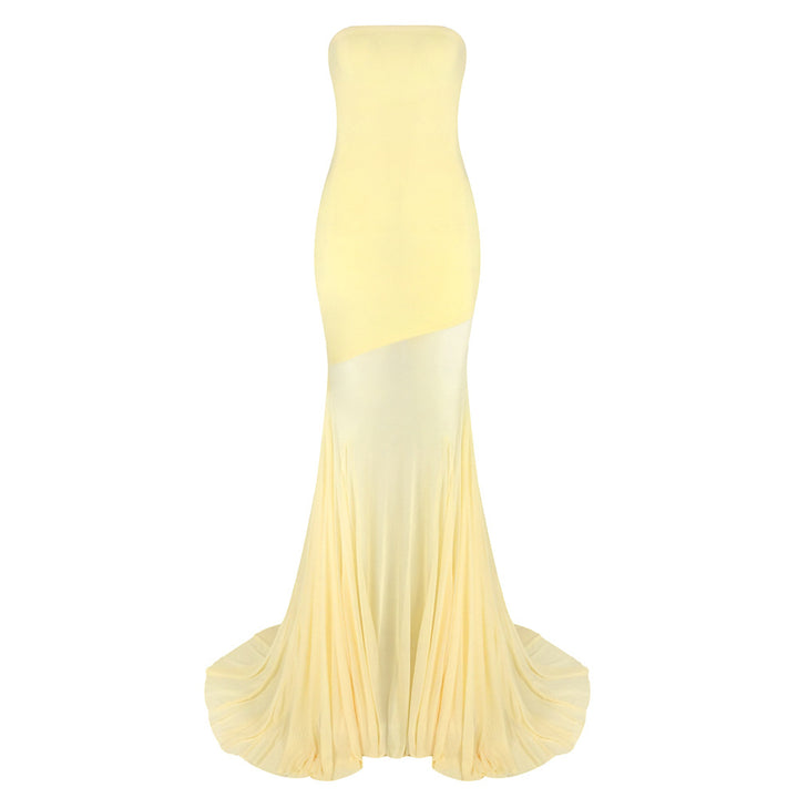 Damen Elegantes schulterfreies Maxikleid mit schimmerndem Stoff und voluminösem Rock Drune