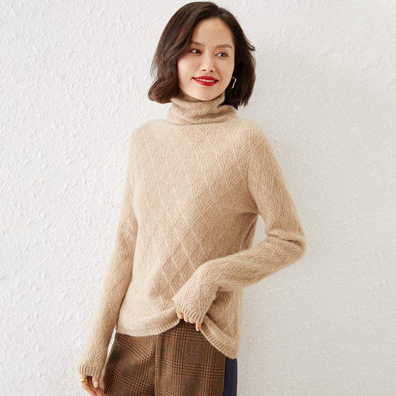 Damen Luxuriöser Mohair‑Mix Rollkragenpullover mit diamantgewDruneter Ajourstruktur Drune