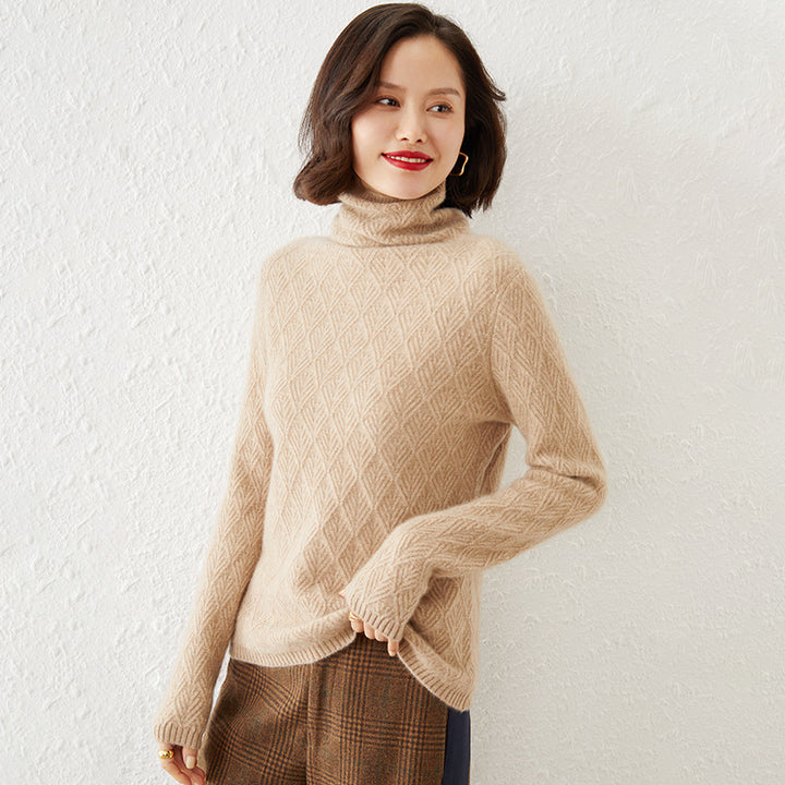 Damen Luxuriöser Mohair‑Mix Rollkragenpullover mit diamantgewDruneter Ajourstruktur Drune