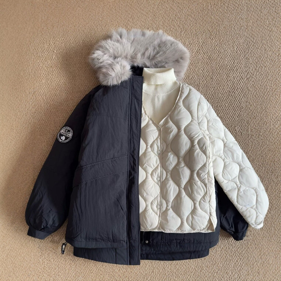 Damen Lange Steppjacke Drune