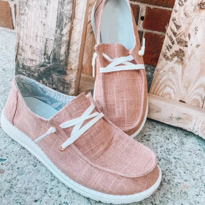 Damen nan Segeltuch-Mokassin-Sneaker mit elastischer Schnürung gepolstertem Komfortfußbett und profilierter Gummisohle Drune