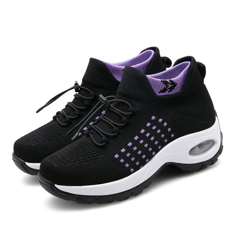 Damen nan leichte atmungsaktive Strick-Sneaker mit Luftkissen und hohem Sockenkragen Drune