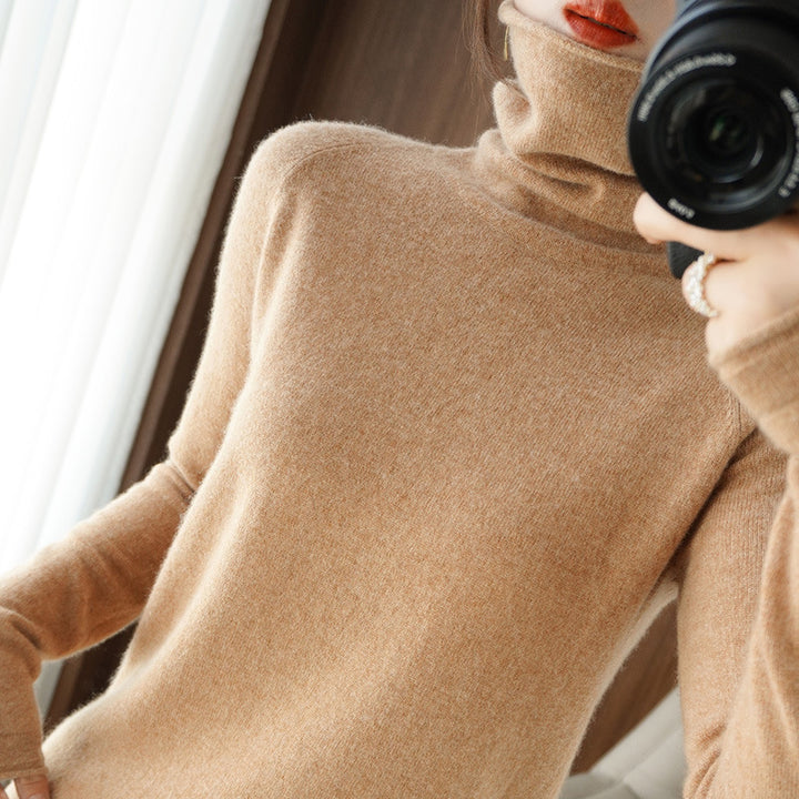 Damen Weicher Rollkragenpullover aus Kaschmir‑Look mit Daumenloch und figurbetonter Silhouette Drune