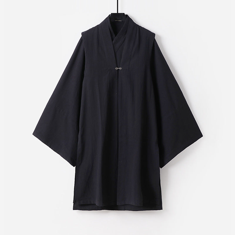 Unisex Asiatisch inspirierte Oversize-Kimono-Jacke mit Trompetenärmeln und kleinem Knebelverschluss Drune