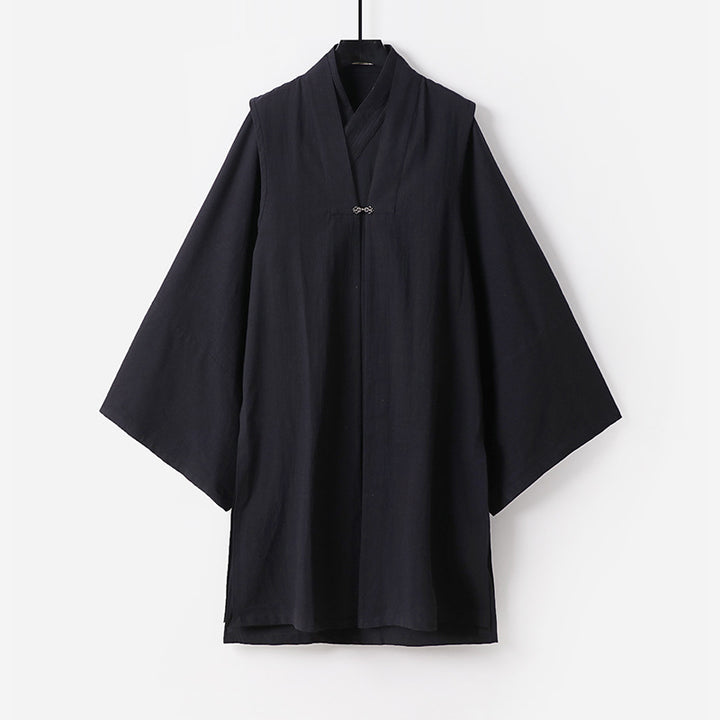 Unisex Asiatisch inspirierte Oversize-Kimono-Jacke mit Trompetenärmeln und kleinem Knebelverschluss Drune