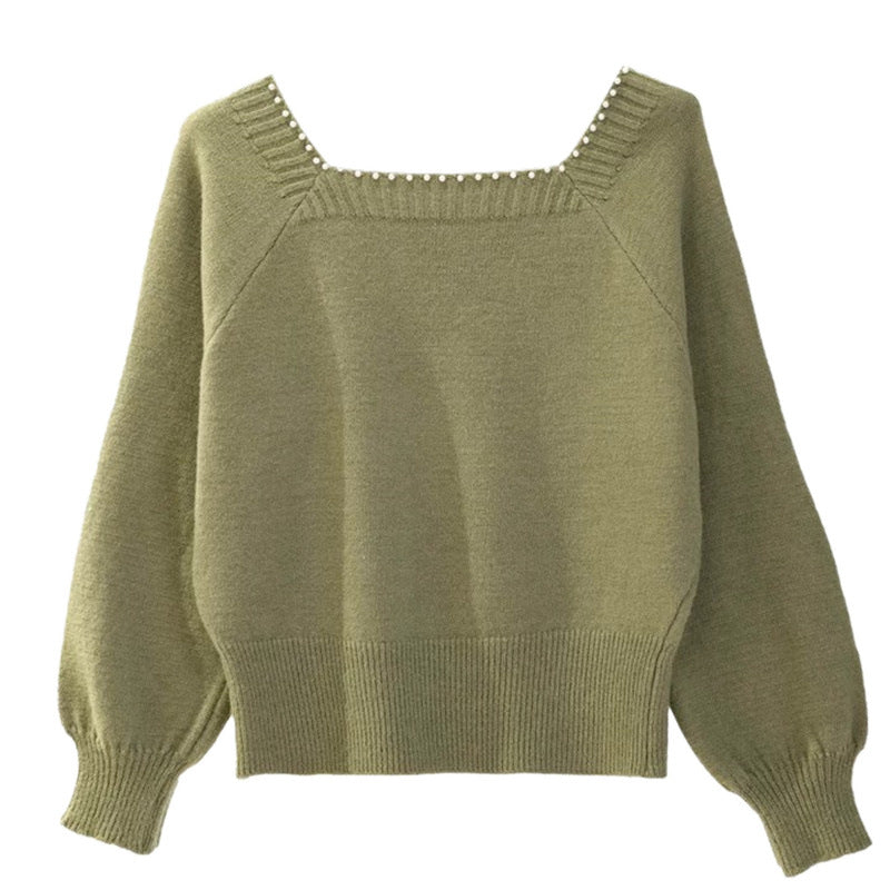 Damen lässiger Pullover mit elegantem Perlenkragen Drune