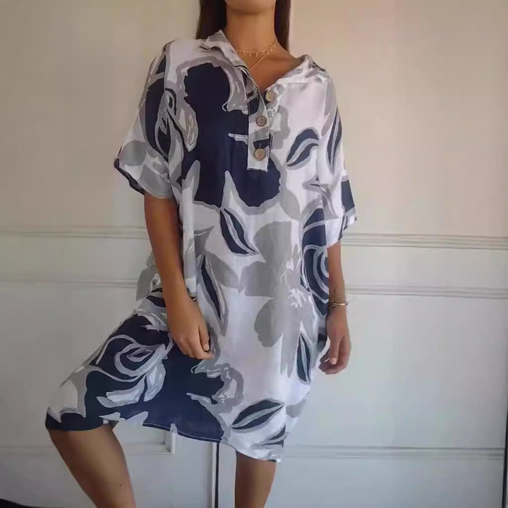 Damen luftiges Strandkleid mit modischem Muster und seitlichen Taschen Drune