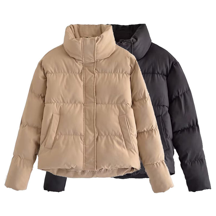 Damen gestepptes Winterjacke mit hohem Kragen und Seitentaschen Drune