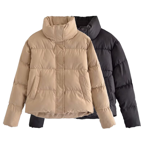 Damen gestepptes Winterjacke mit hohem Kragen und Seitentaschen Drune