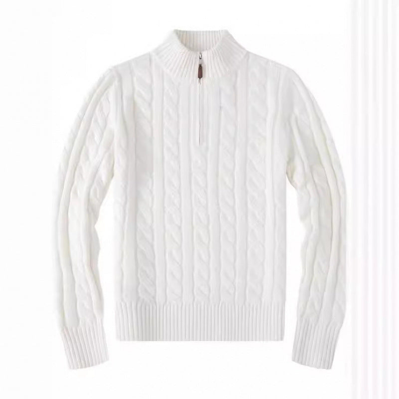 Herren Kabelstrickpullover mit Halbzip und Stehkragen aus weicher Kaschmirmischung Drune