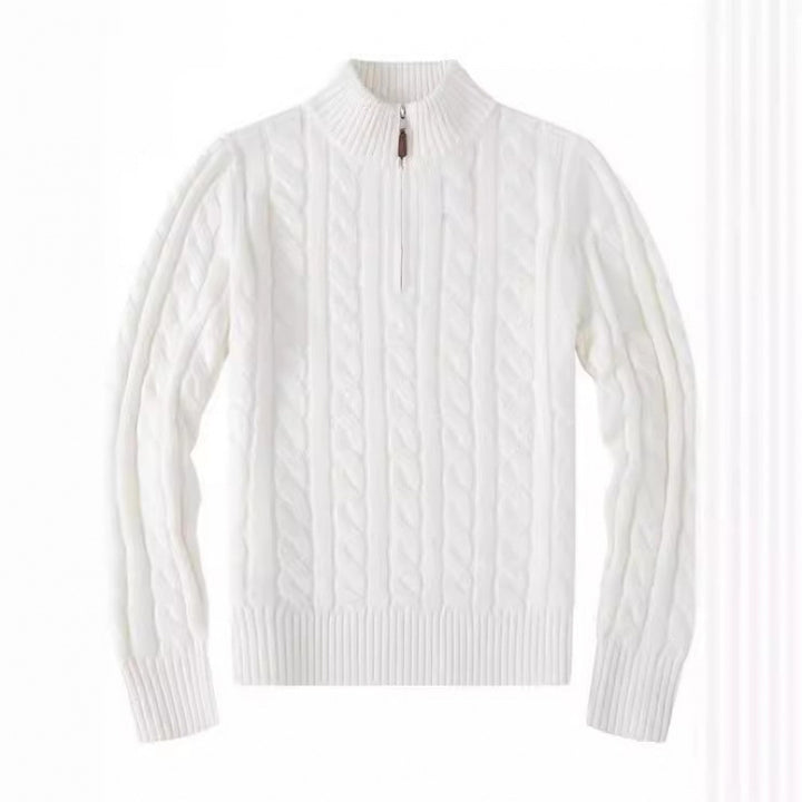 Herren Kabelstrickpullover mit Halbzip und Stehkragen aus weicher Kaschmirmischung Drune