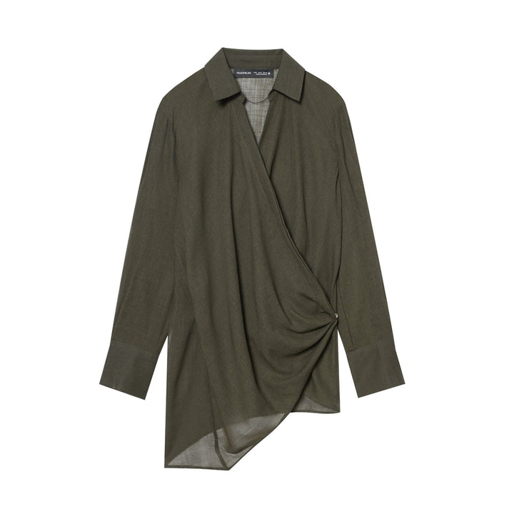 Damen nan Wickelbluse mit Hemdkragen, asymmetrischem Zipfelsaum und Knotenverschluss Drune