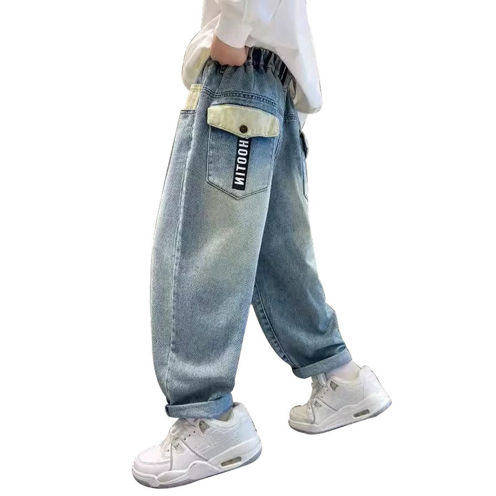 Unisex Weit geschnittene lässige Denim-Hose mit speziellen Taschen Drune