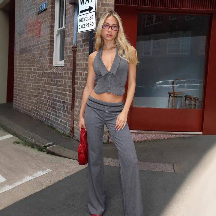 Damen elegantes Wickeloberteil mit stylischem Kragen und verspielten Details Drune