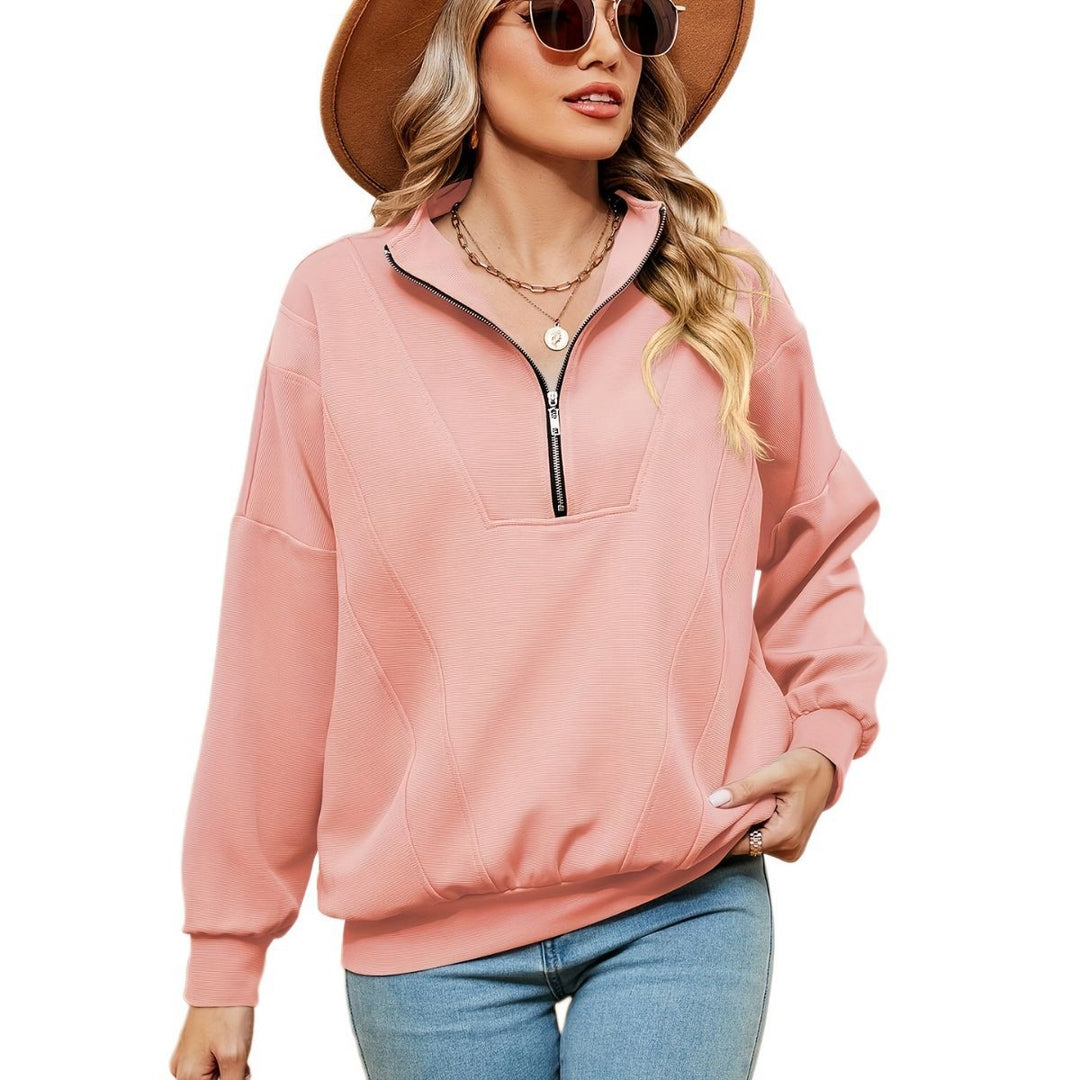 Damen Sweatshirt mit halbem Zipper und dekorativen Nähten Drune
