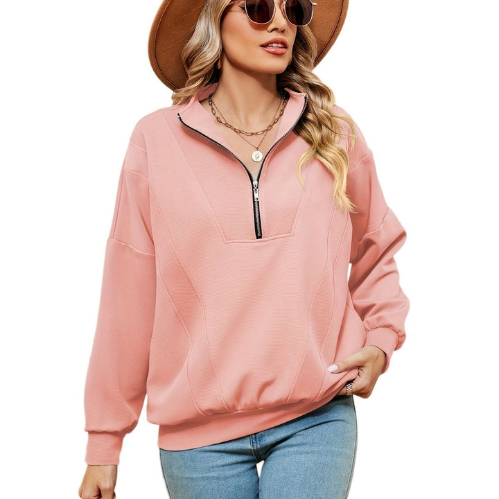 Damen Sweatshirt mit halbem Zipper und dekorativen Nähten Drune