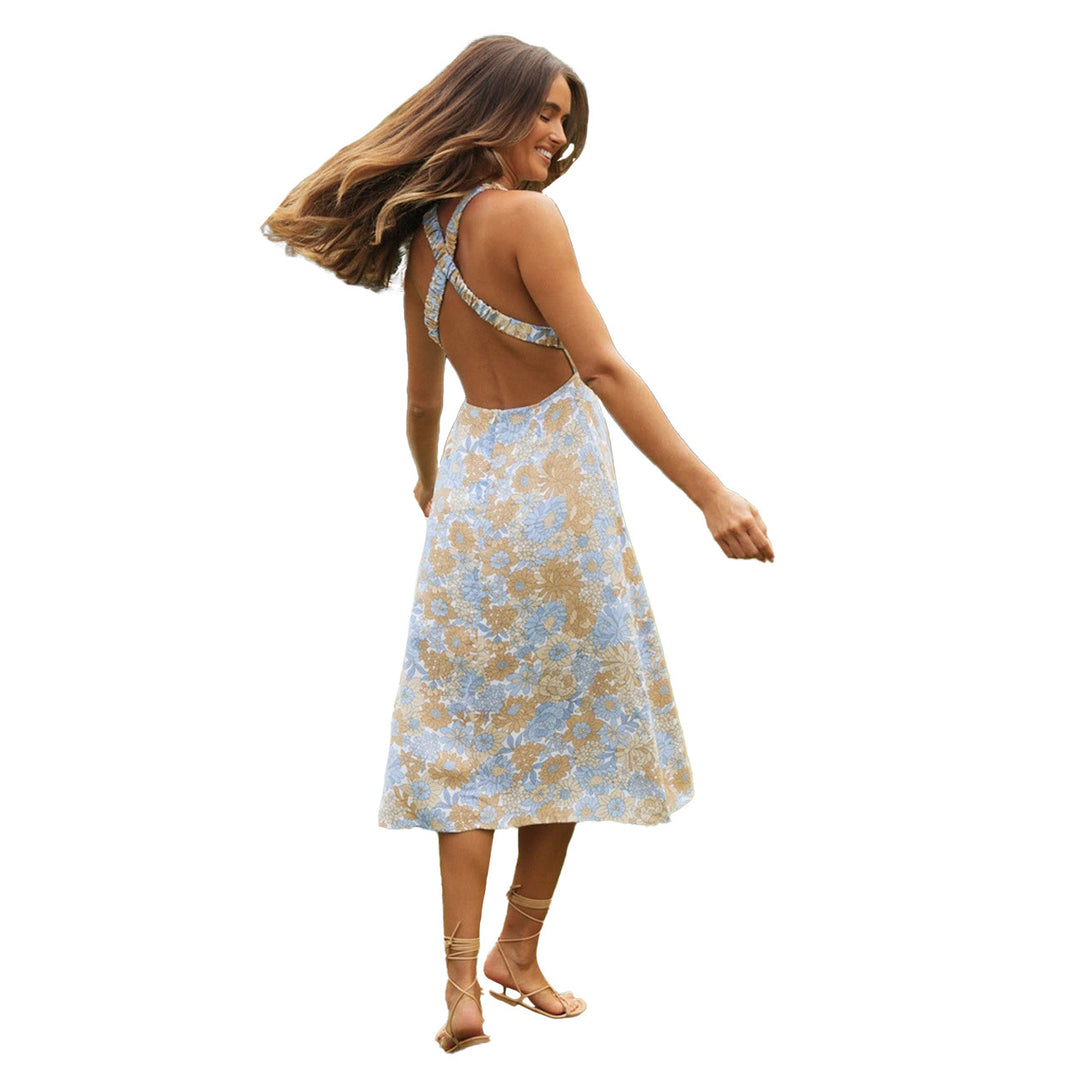 Damen Midi-Kleid mit floralem Design und schmalem Taillenbund Drune