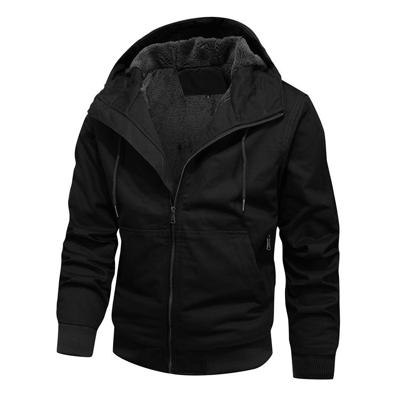 Herren Sherpagefütterte Kapuzen-Canvasjacke mit Thermoisolierung und Rippbündchen Drune