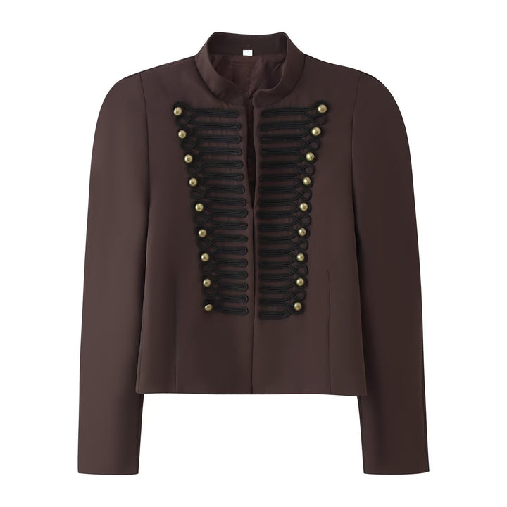 Damen Cropped Blazer im Militärlook mit Zierkordeln und Stehkragen Drune