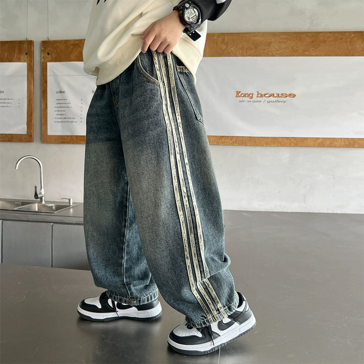 Unisex lässige Baggy-Jeans mit seitlichen Streifen Drune