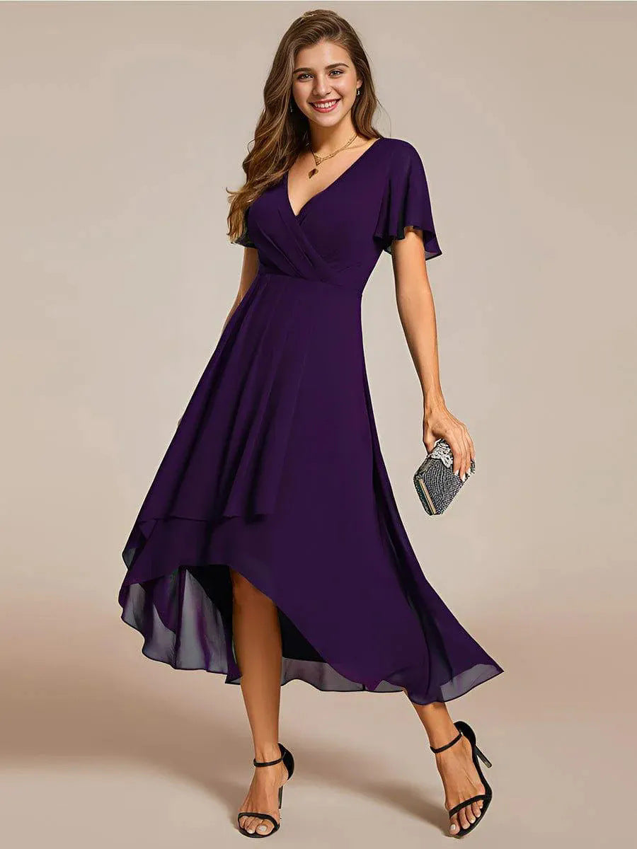 Damen Elegantes Wickelkleid mit asymmetrischem Saum Drune
