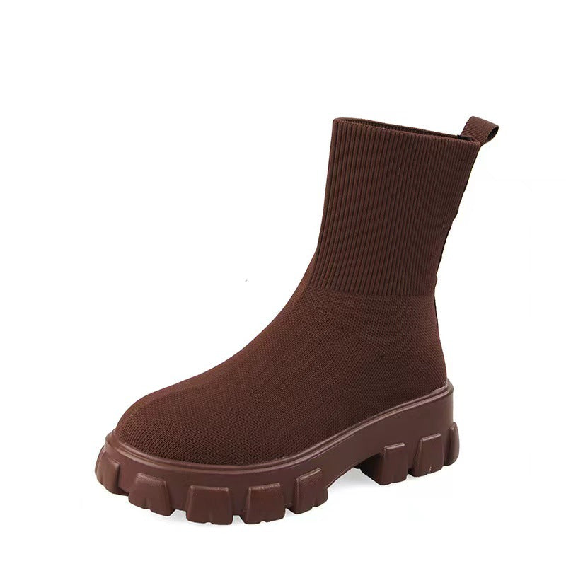Damen  Strick-Stiefelette mit sockenähnlichem Schaft und markanter Profilsohle Drune