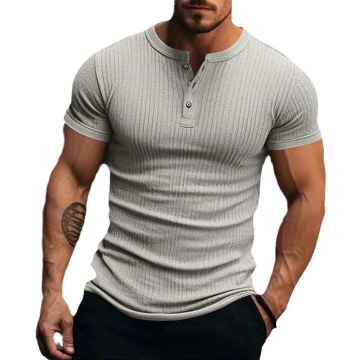 Herren nan eng anliegendes Kurzarm-Henleyshirt mit Rippenstruktur und kurzer Knopfleiste Drune
