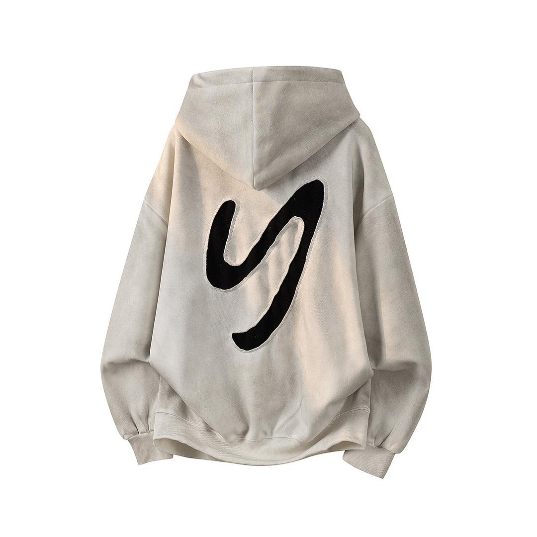 Unisex Oversize Kapuzenpullover mit handschriftlichem Grafik-Print, Kängurutasche & geripptem Saum Drune