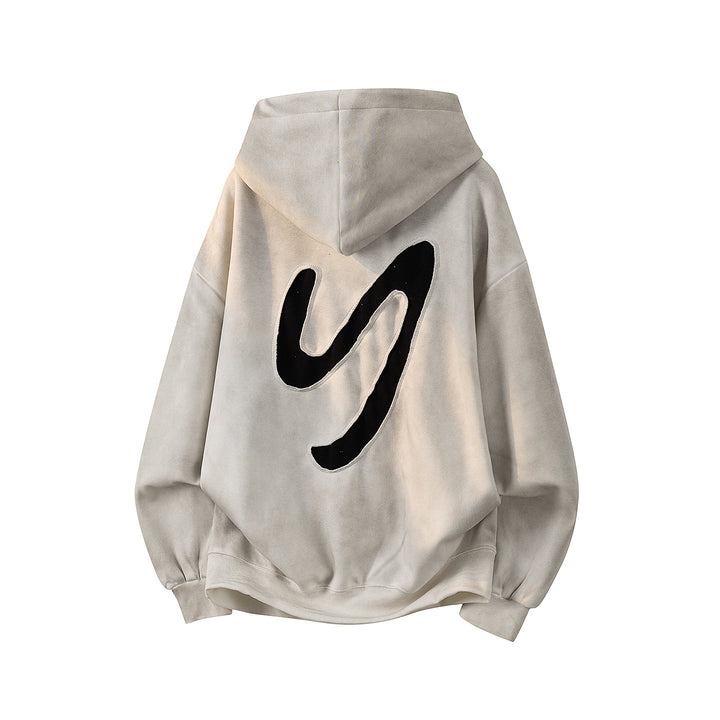 Unisex Oversize Kapuzenpullover mit handschriftlichem Grafik-Print, Kängurutasche & geripptem Saum Drune