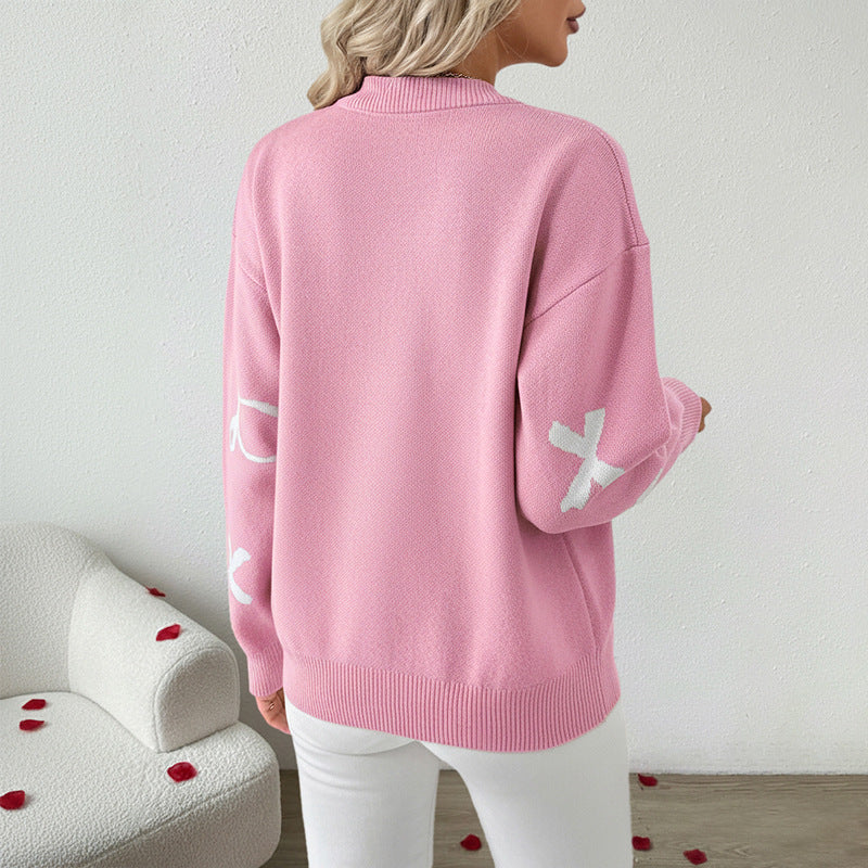 Damen Verspielter Pullover mit Schleifenmotiven Drune