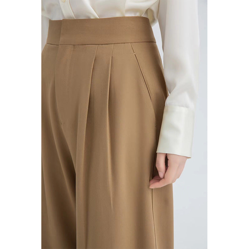 Damen Hochtaillierte Plissee-Bundhose mit weitem Bein Drune