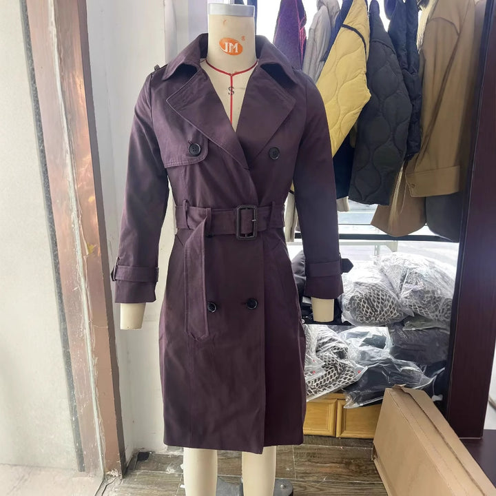 Damen nan taillierter Trenchcoat mit doppelreihiger Knopfleiste, Bindegürtel und Schulterpatten Drune