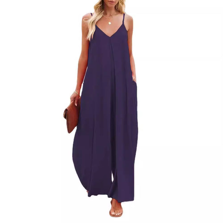 Damen weit geschnittener Jumpsuit mit Spaghettiträgern Drune