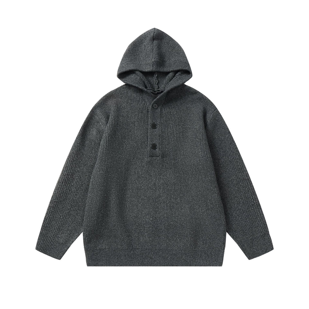 Unisex Gerippter Strick-Hoodie mit Halbknopfblende und Oversize-Schnitt Drune