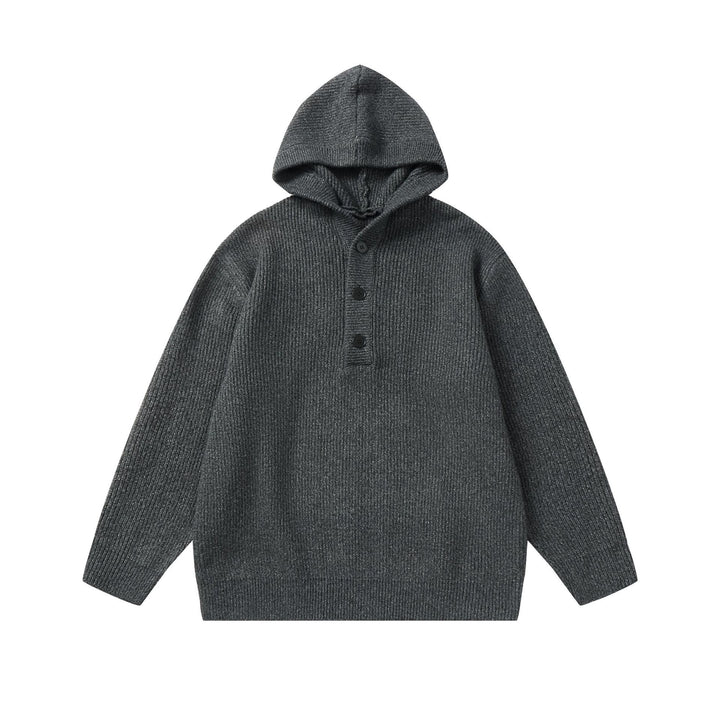 Unisex Gerippter Strick-Hoodie mit Halbknopfblende und Oversize-Schnitt Drune