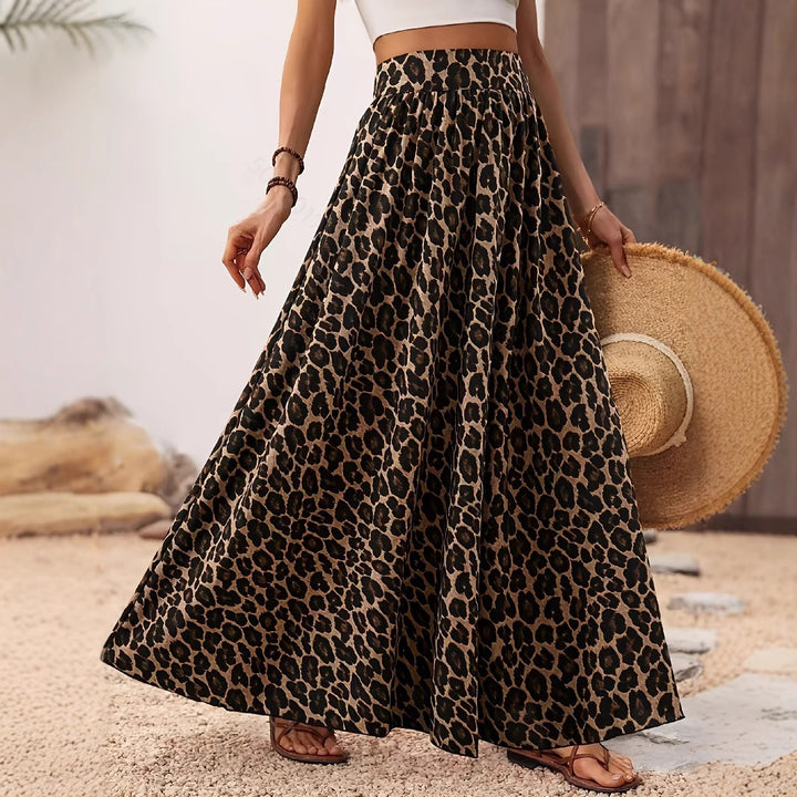 Damen Maxi-Rock mit elastischem Bund und Leopardenmuster Drune