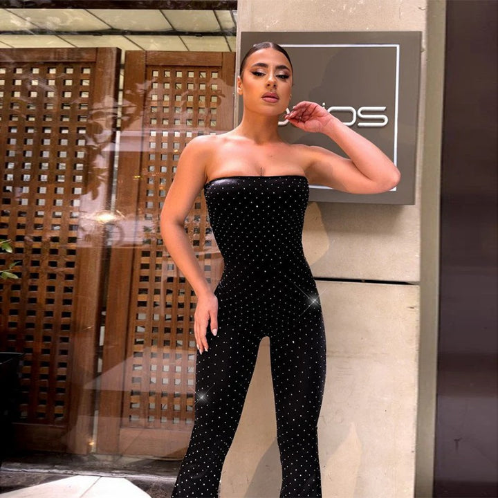 Damen Eleganter und figurbetonter Jumpsuit mit schimmernden Applikationen Drune