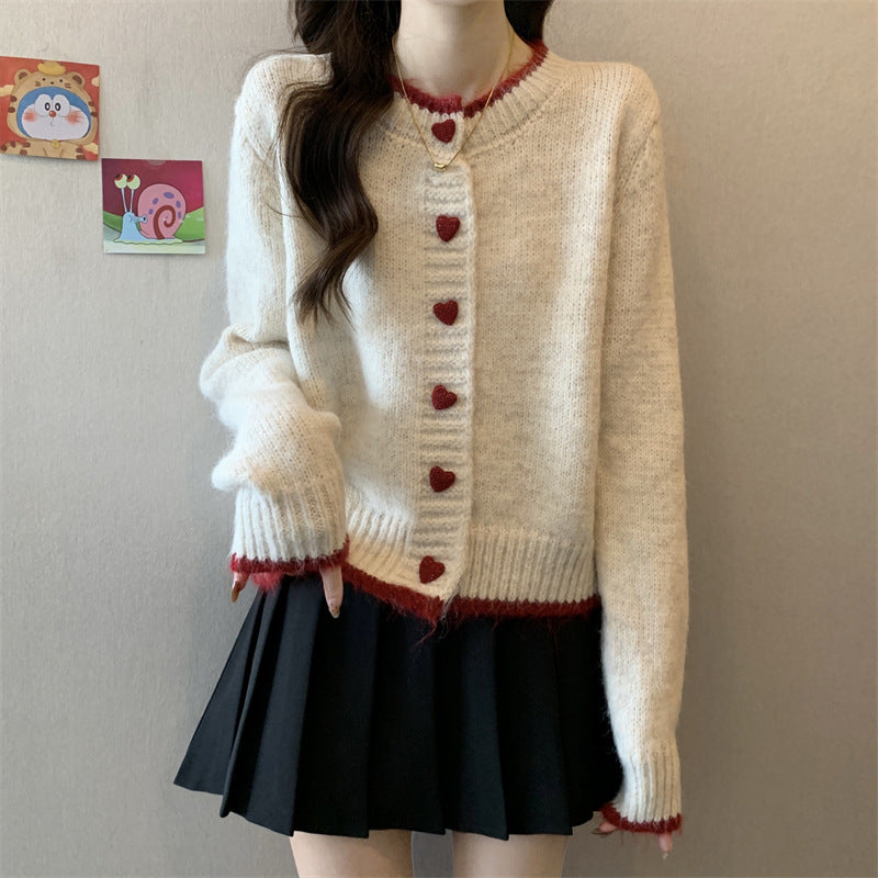 Damen Strickjacke mit Herzknöpfen Drune
